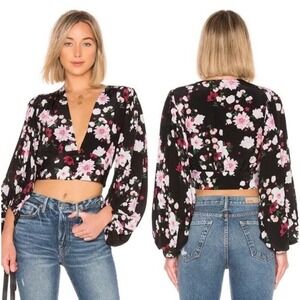Equipment Femme Revolve Black Floral‎ Silk Sola Top Sz S $325